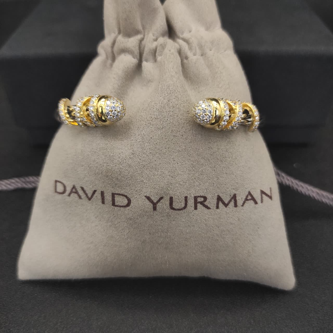 David Yurman Elegant Silver and Gold Diamond Cuff Bracelet